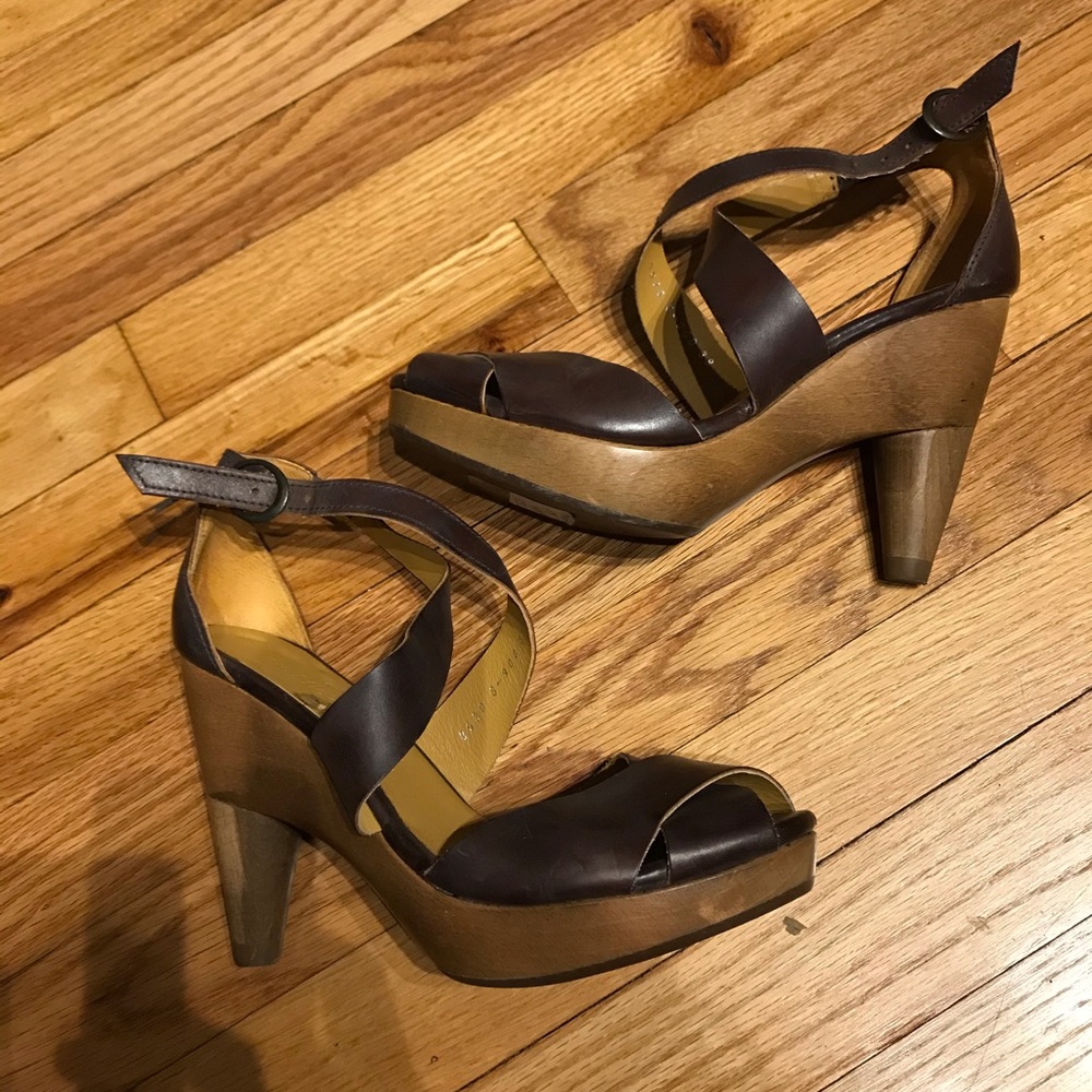 COCLICO Leather Crisscross Pep Chunky Stacks Luxury Designer cognac sandals 38